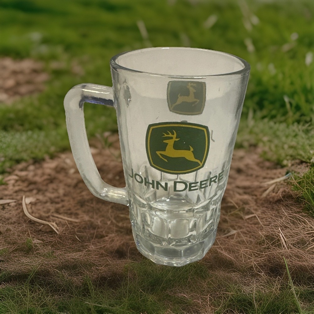 John Deere Historical Logo Glass Beer Mug 16oz 6 Inches Tall 3 1/4 Diameter